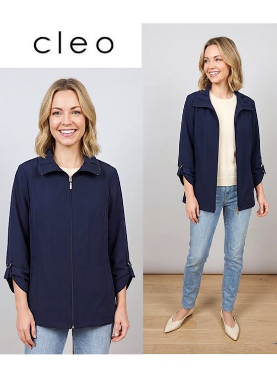 cleo Jackets & Blazers - CLEO - Navy zipper front lightweight jacket